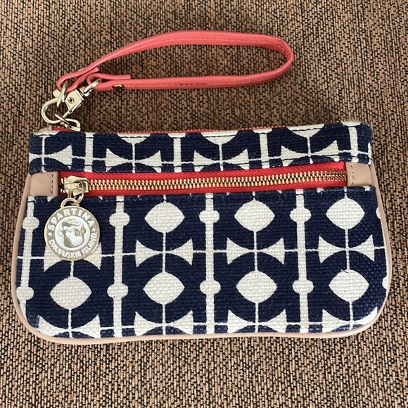 Spartina 449 Handbags - Spartina wristlet in blue, white and coral and beige trim in mint condition.